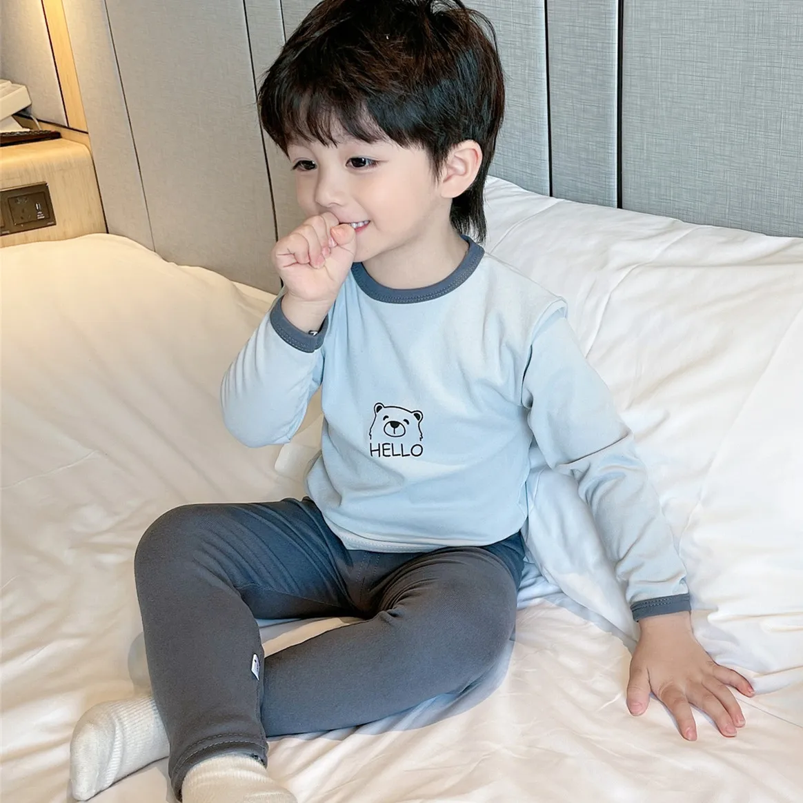 thumbnail image 1 of Conjunto de 2 piezas de ropa de casa para niños, pantalones de manga larga para bebés, ropa de casa para niños de primavera y otoño, ropa interior para niños pequeños, pijamas, 1 of 5