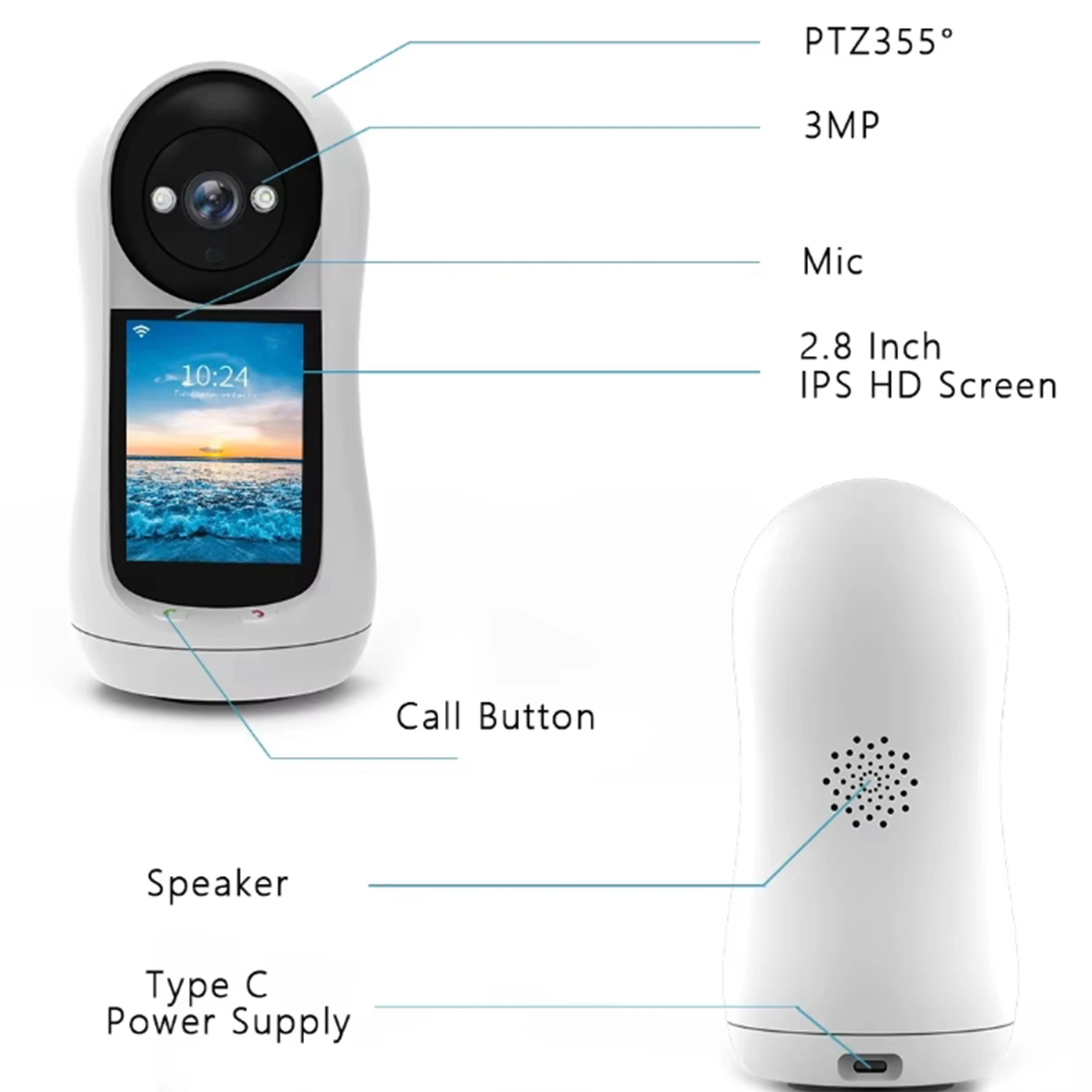 3MP PTZ Wifi Camera Video Call 2.8 Inch IPS Screen Baby Cry Sound Detection Security IP Camera Baby Monitor iCSee security camera,wireless baby monitor,video baby monitor