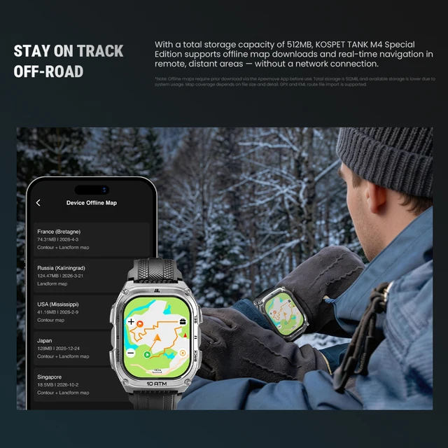 KOSPET Tank M4 Special Edition Men's Smartwatch 1.96 Inch AMOLED 10ATM Waterproof Freediving Offline Maps GPS 2 Wristbands - Image 3