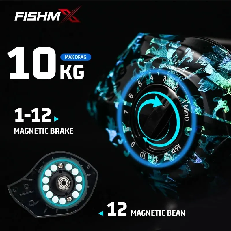 Fishmx 베이트 캐스팅 낚시 릴, 금속 장거리 폭발 방지 라인, 마그네틱 브레이크, 7.2:1 마이크로 낚시 릴