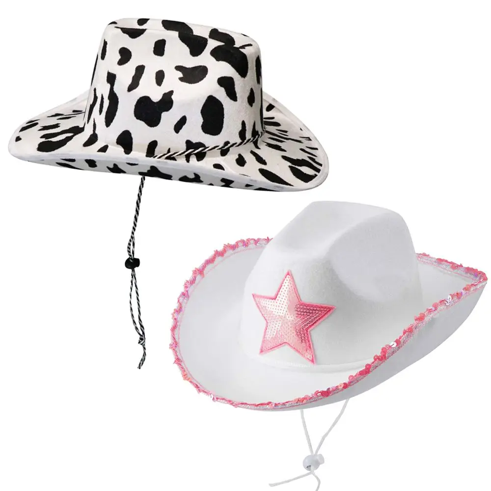 Pink Star White Cowgirl Hat Sequin Trim Fringe Cow Girl Hat