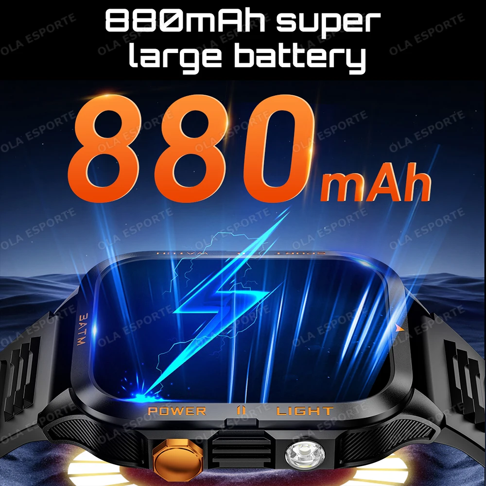 Outdoor Sport Smart Watch Men 880mah Large Battery 2 01" Hd Screen Led Flashlight Heart Rate Waterproof Bt Calls Smartwatch 2025, Alina Gadgets