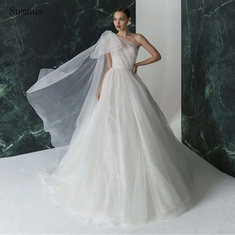 

Sumnus Boho Wedding Dress Strapless Tulle 2022 Glitter Illusion Backless Bridal Gowns Long Vestido De Novias Robe De Mariée