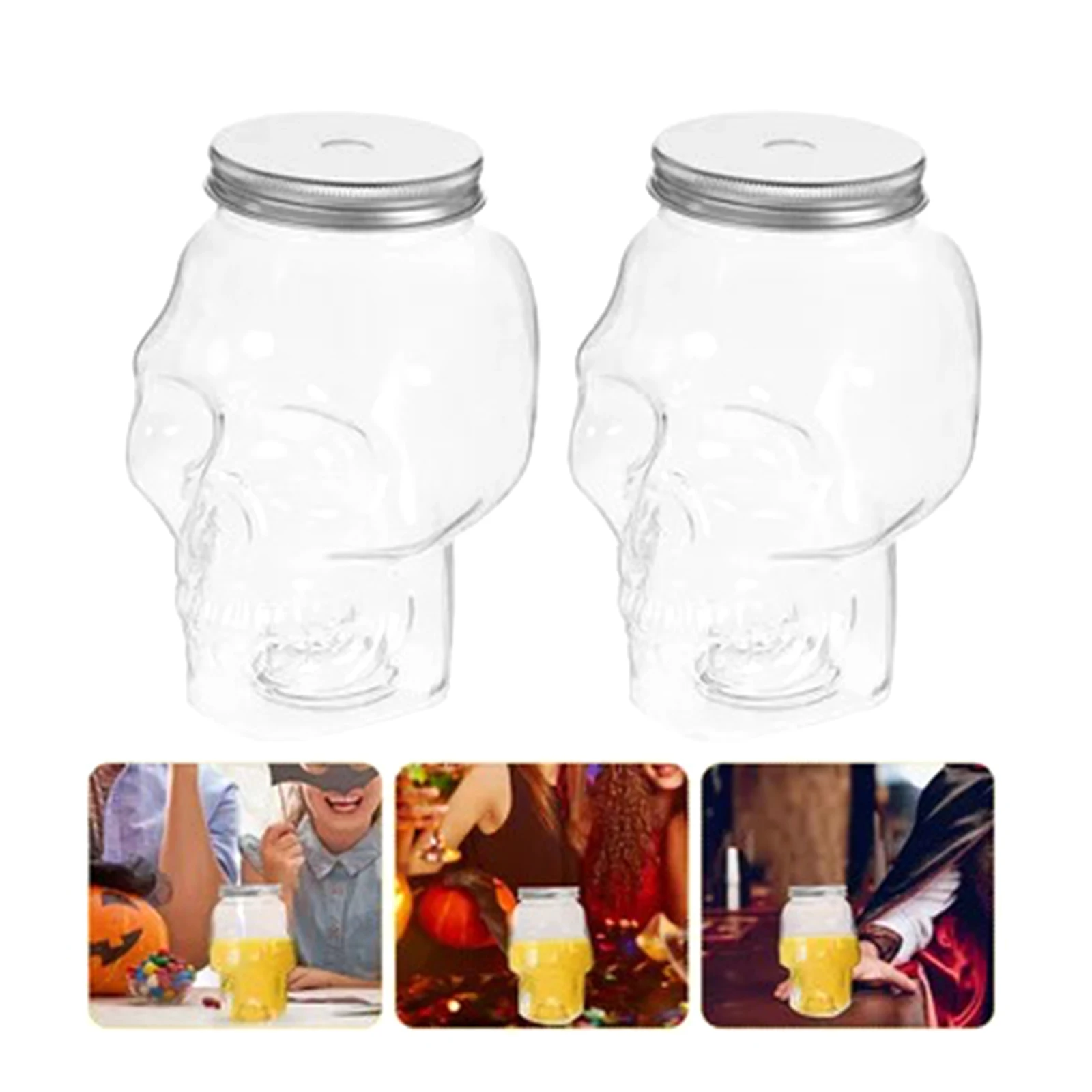 500MLHalloween Skull Embellishments Bottles Plastic Empty Juice Bottle Bottle For Coffee Milk Tea Reusable Drinking