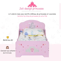 HOMCOM Lit Enfant 140 x 70 cm - lit d'enfant Design Princesse Motif château - sommier à Lattes Inclus - MDF Contre-plaqué Rose 3