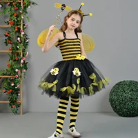 Costume de Cosplay abeille mignon pour enfants filles, robe de princesse sans manches en Tulle, bandeau chauffe-jambes, ensembles d'ailes de baguette pour tout-petits 3