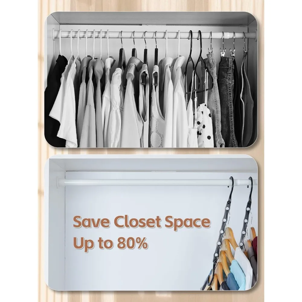 Black Magic Space Saving Hangers 10 Pack, Premium Smart Hanger Hooks, Sturdy Cascading Hangers with 5 Holes for Heavy Clothes,