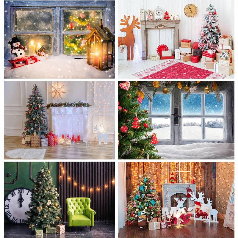 

SHUOZHIKE Christmas Photography Background Christmas Tree Fireplace Backdrops For Photo Studio Props SDJ-01