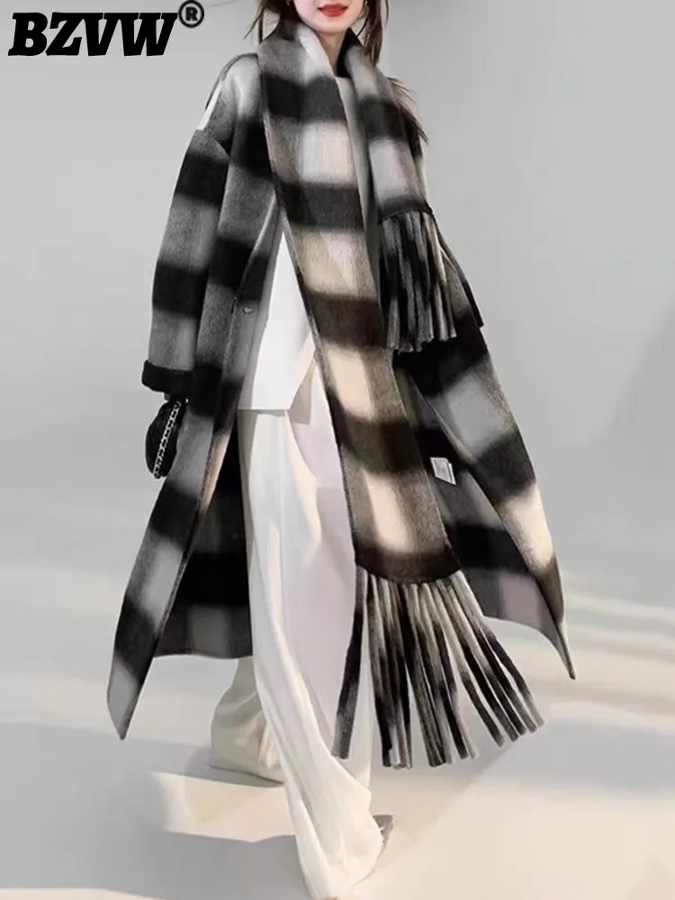 

BZVW Fashion Streetwear Casual Scarf Plaid Overcoat Women 2023 Winter New Loose Temperament Versatile Coat Female Trendy 25X3314
