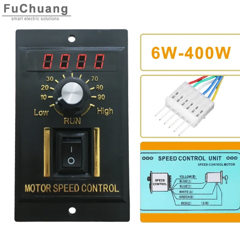 AC Speed Controller Speed Regulator UX-52 LED display AC 220V Motor speed controller 6W to 400W with filter capacitor Forward & Backward 50/60hz