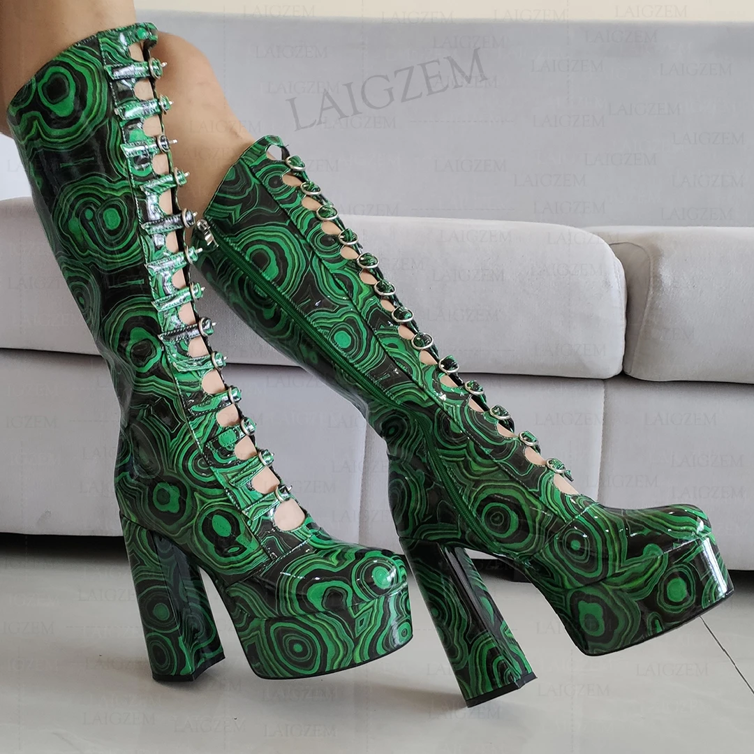 Laigzem bombas femininas dedo do pé redondo lado zip up plataforma