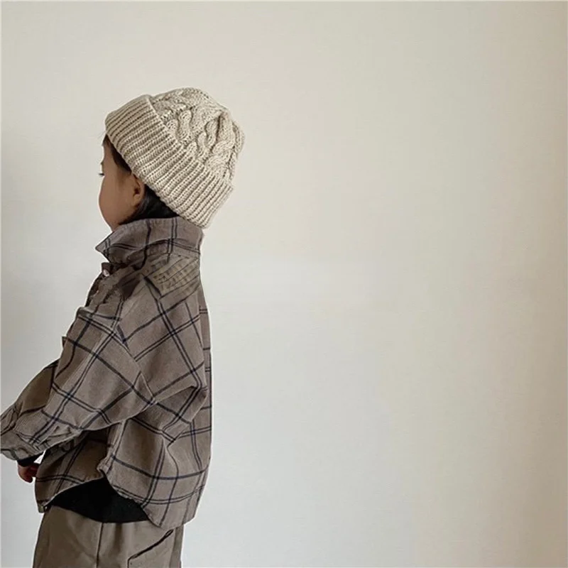 Spring autumn Boys and Girls corduroy plaid long sleeve shirts 1-6 years children vintage casual shirt Top