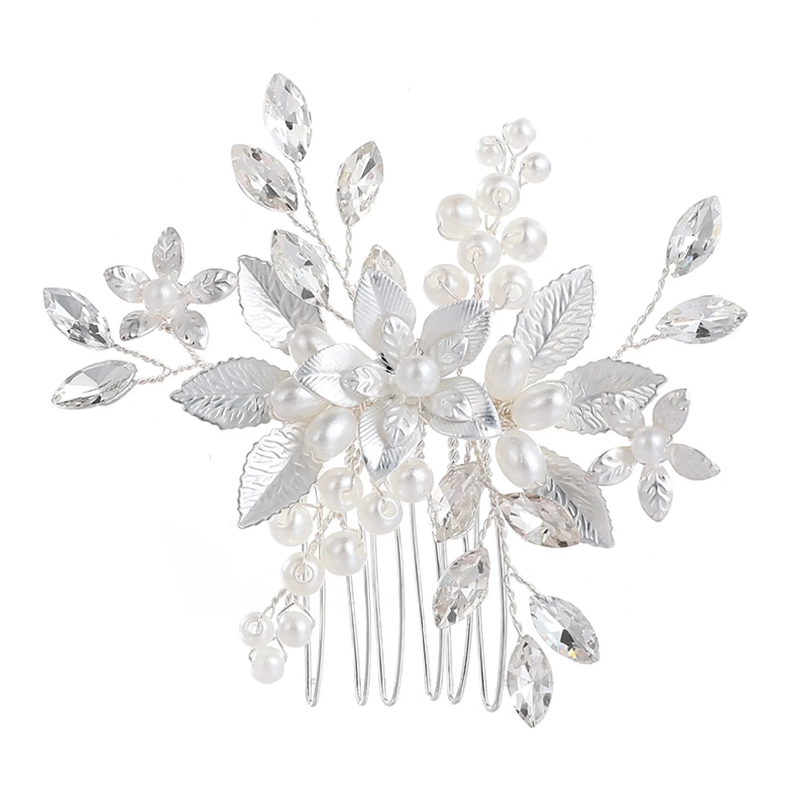 

Silver Leaf Alloy Hair Comb Luxurious Alloy Hair Accessories with Pearls Banquet Wedding Gown Hair Clips