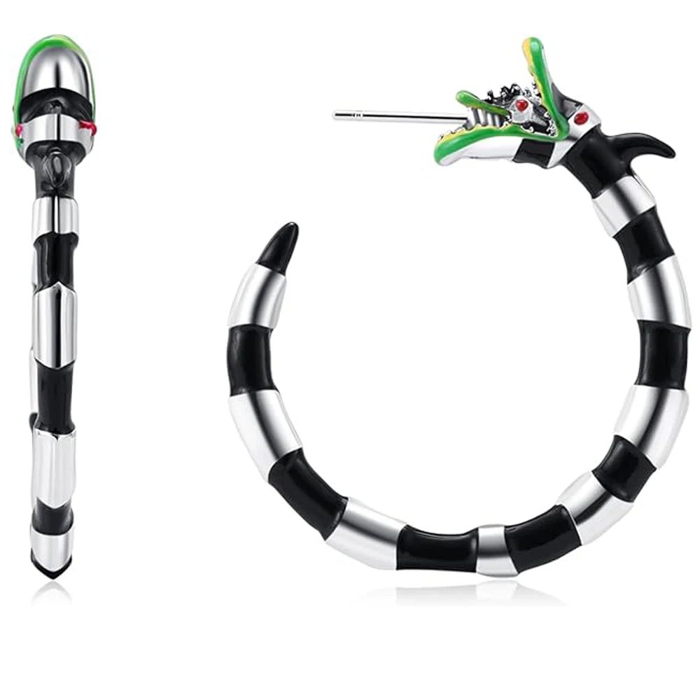 Bandmax Orecchini a cerchio da donna, a forma di serpente, argento/nero, ipoallergenici, gotici, punk, per uomini e donne, Acciaio inossidabile, Nessuna pietra preziosa