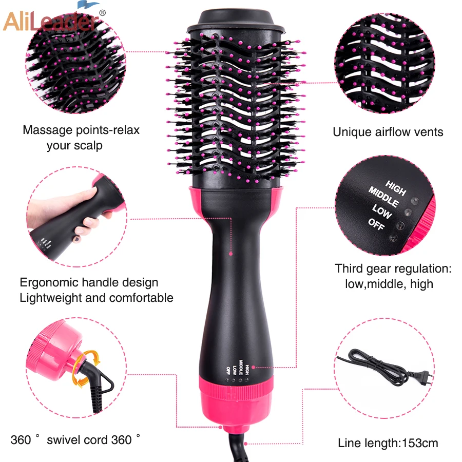 Women Hair Dryer Brush Hair Dryer Straightener Curler Massager 4 In 1 Rapid Warming One Step Volumizer Hot-Air Hair Brushes