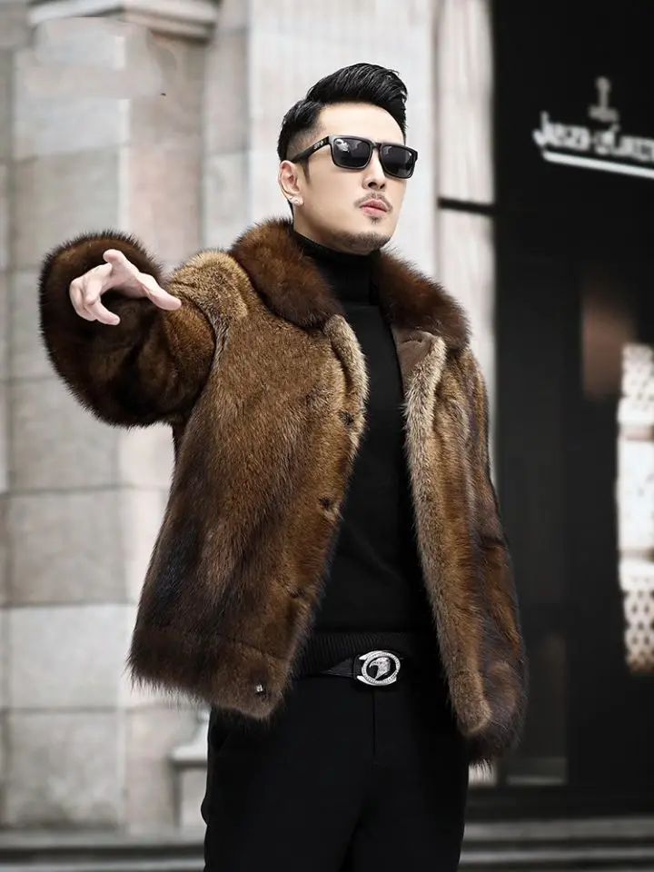 Male Fake Fur Coat Men's New Designer Brand Fashion Long Sleeve Jacket  Autumn and Winter Warm Coat Male Casual Jacket 2023 E57