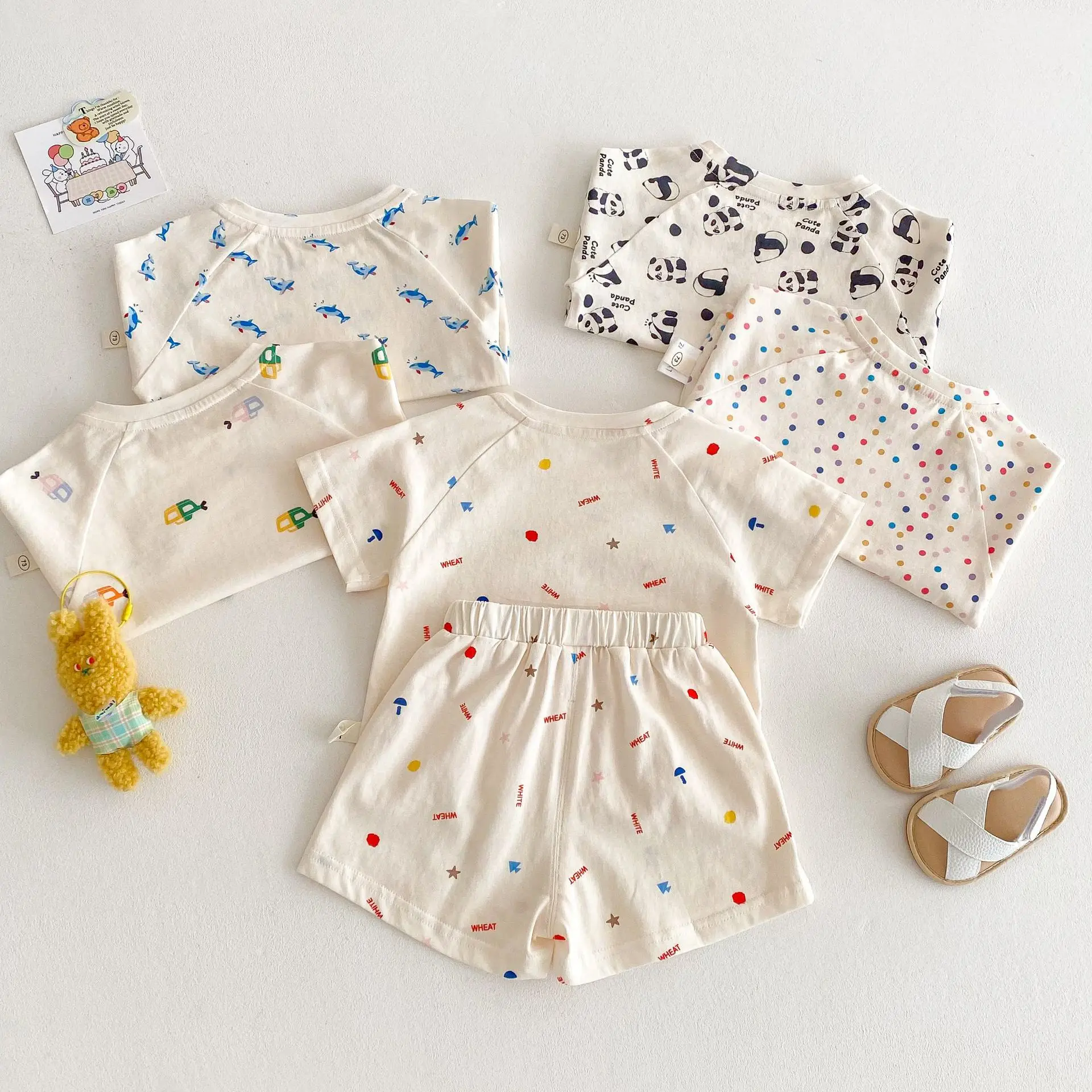 Cotton Cartoon Printed Kids T Shirt and Shorts Set