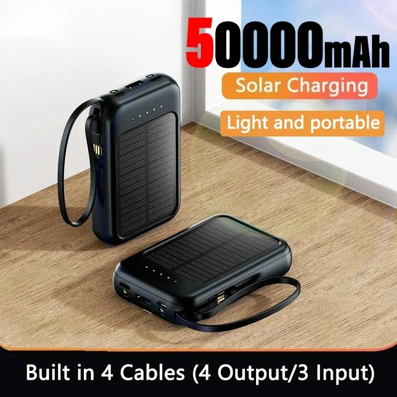 Originale Per Xiaomi Mijia Power Bank 50000Mah Ricarica Solare Compatto Portatile Cavo Integrato Power Bank Spedizione Gratuita Spedizione Veloce