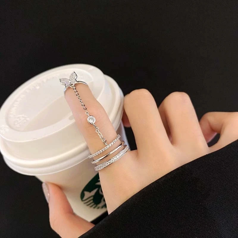 Yerik Double Finger Chain Rings for Women Ring Set Tassel