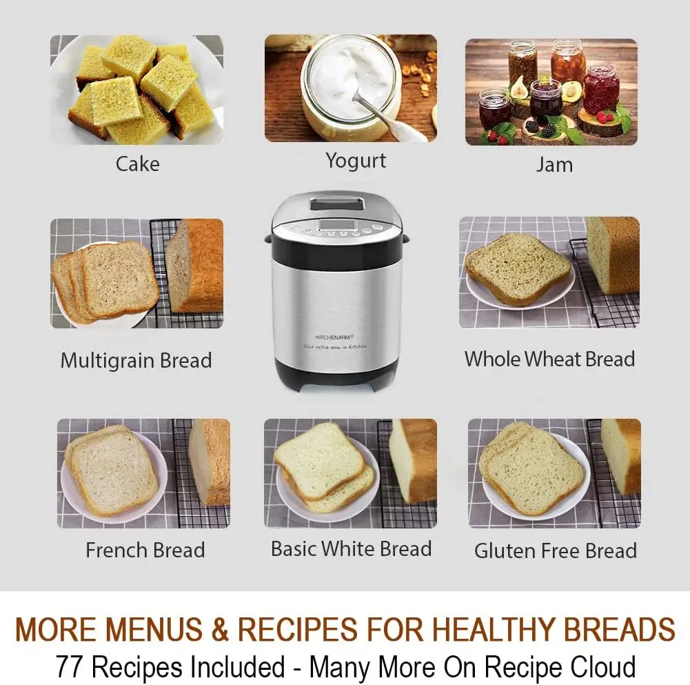 29-in-1 SMART Bread Machine with Gluten Free Setting 2LB 1.5LB 1LB Bread Maker Machine with Homemade Cycle-Stainles