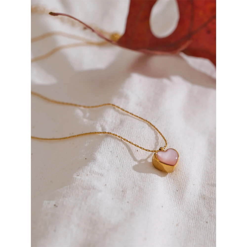 Yhpup Valentines Day Gift Pink Shell Heart Necklace