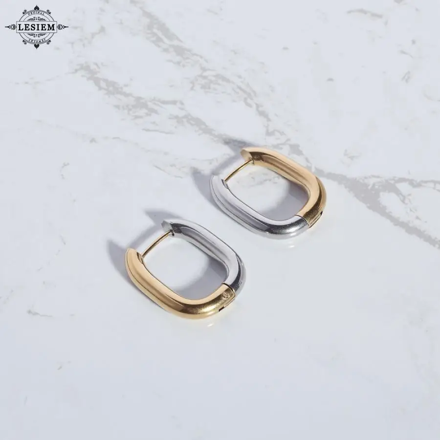 

LESIEM 2024 new hit Gold Plated Female Friend clip on earrings Geometric two color square versatile earrings women earing diy