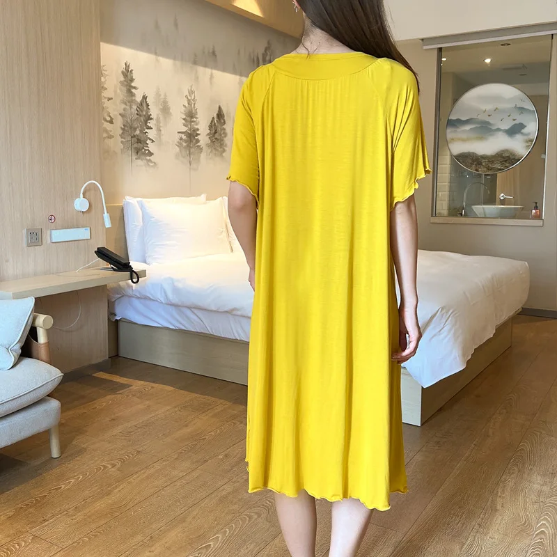 Modal Nightgowns Summer Women's Nightwear Nightdress Thin Skirt Short Sleeve Sleepwear Loose Plus Size Homewear Fold Night Dress