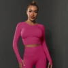 2Pcs Women Sets Energy Seamless Gym Suits Bubble Butt Sports Pants+Long Sleeve Shirts Push Up Running Sets Tracksuits Tights Set 3