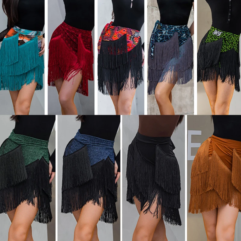 

9 Colors Latin Dance Skirt Women Stage Dancing Wear Fringed Skirts Female Chacha Samba Rumba Salsa Ballroom Dance Skirt DWY9432