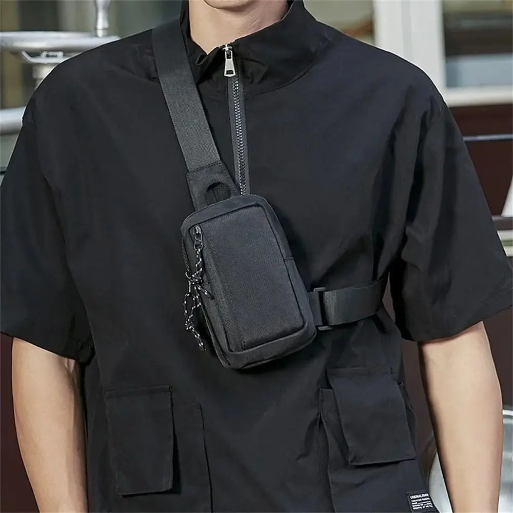 Men's Black Oxford Crossbody Travel Bag - Small Shoulder Chest Bag