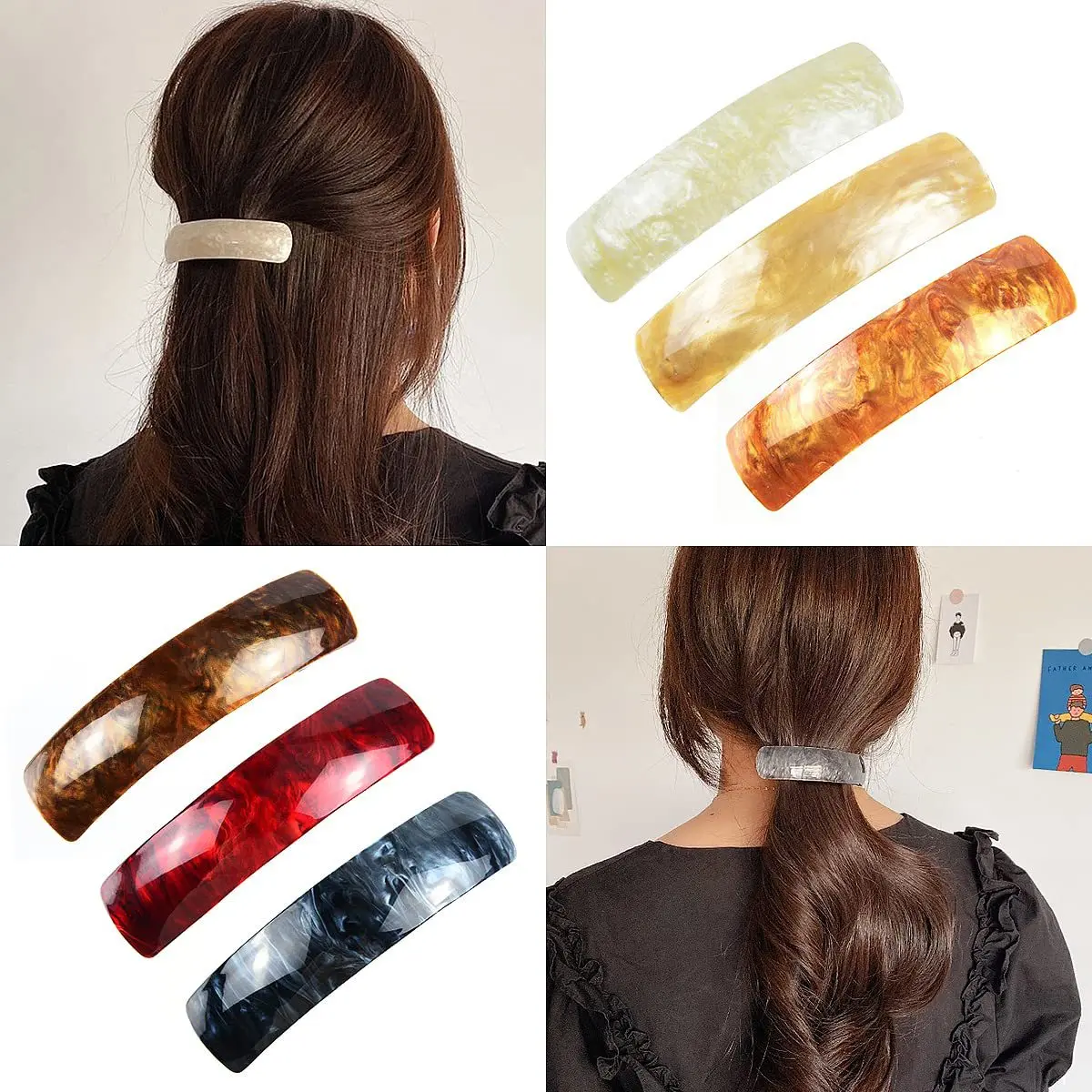 3 pieces of water pattern hair clip set ponytail stabilizer all hair types and styles plastic hair clips