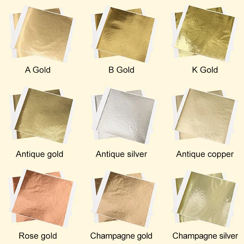 100Pcs Gold Leaf Paper Craft Paper Handmade Craft Paper Handmade Paper Imitation Gold Leaf Sheets Foil Paper Colored Silver Glitter Paper Art Crafts For Gilding Furniture Walls Nail Vintage Decoration DIY Painting
