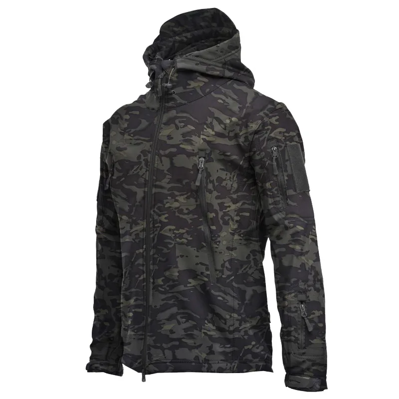 thumbnail image 1 of Chaqueta táctica para hombre, senderismo, piel de tiburón, ropa de concha suave, cortavientos, capucha de piloto de vuelo, chaqueta de campo de lana para exteriores, pantalones, 1 of 5