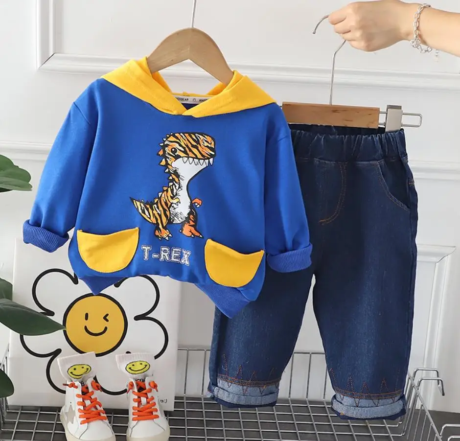 

Toddler Outfits For Baby Kids Clothes 2023 New Boy Cartoon Hooded Long Sleeve Loose Sweatshirt+Jeans 2Pcs Set Children Sportwear
