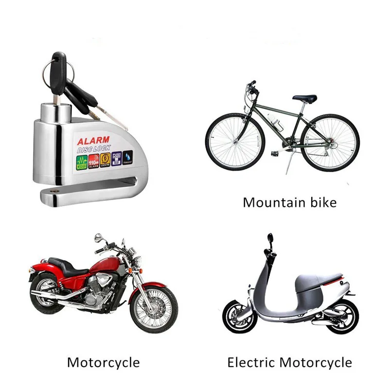 Bike Alarm Lock Motorcycle Disc Brake Lock 110db Loud Security Waterproof Bicycle