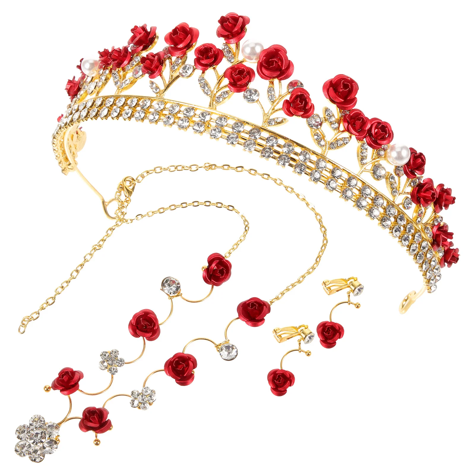 

Beaupretty Chain Earrings Halloween Prom Costume Tiaras Hair Jewelry Rose Flower Wedding Bridal Tiara Crystal