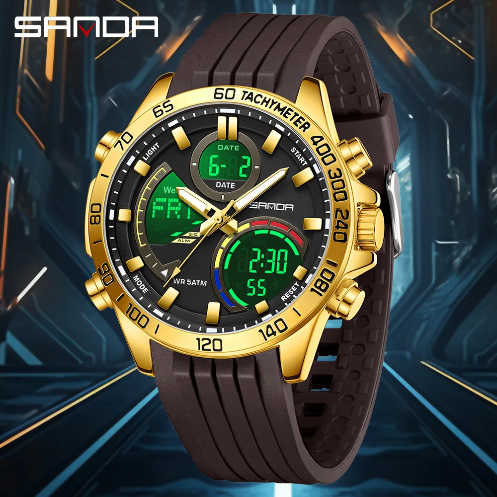 SANDA 6269 Dual Display Electronic Watch Men's Dual Movement 5ATM