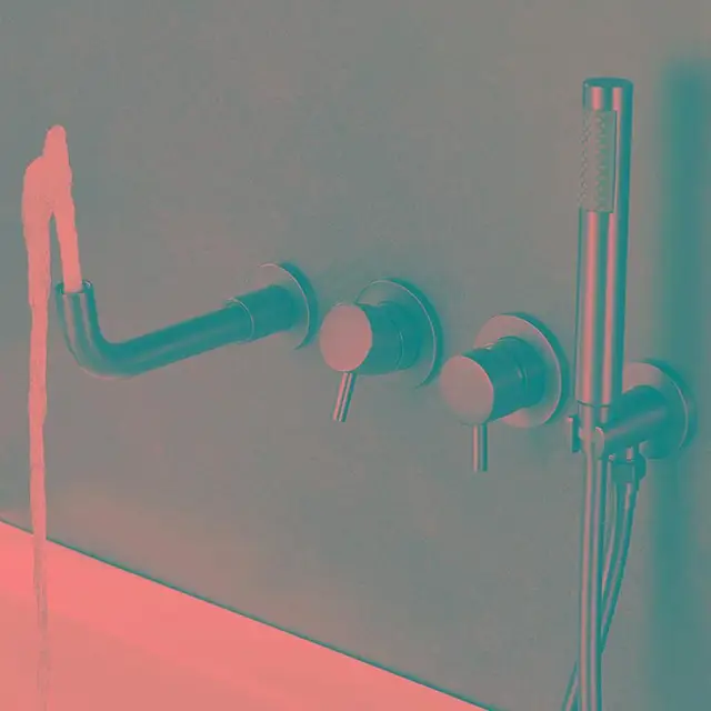 ก๊อกน้ำอ่างอาบน้ำแบบติดผนังสีทองขัดเงา พร้อมฝักบัวอาบน้ำแบบฝังตัวสีเทาปืน ทำจากทองแดงทั้งชิ้น สำหรับน้ำร้อนและน้ำเย็น ชุดฝักบัวอาบน้ำในห้องน้ำ 2