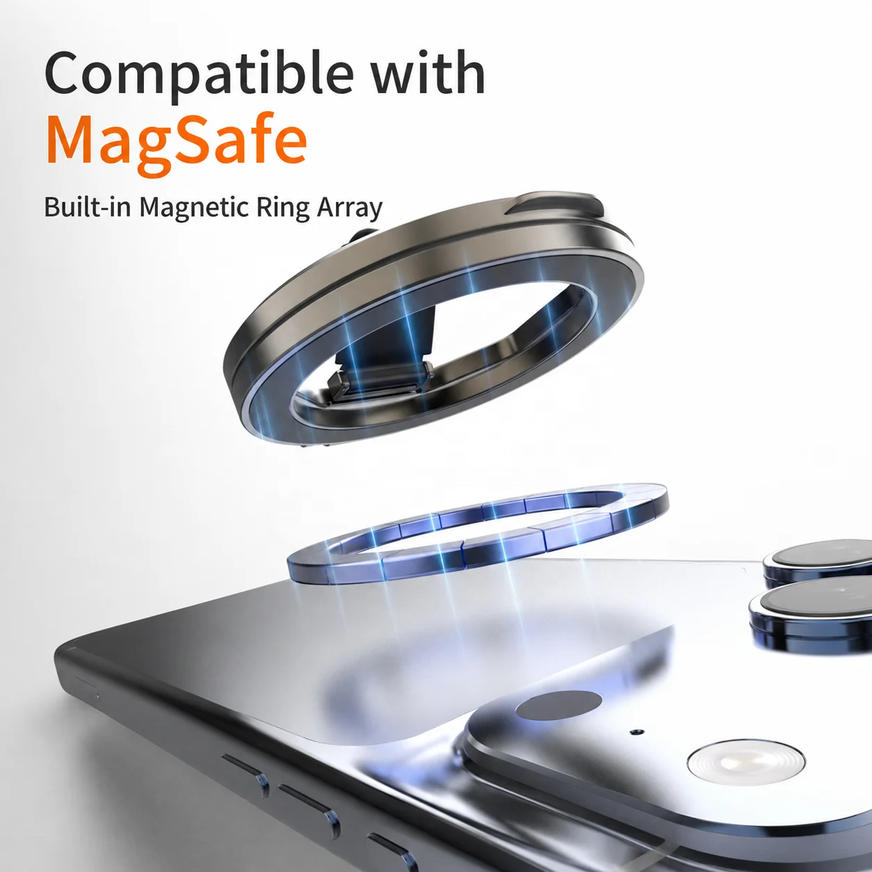 MagSafe Magnetic Foldable Phone Ring Holder with Silicone Finger Grip Strap