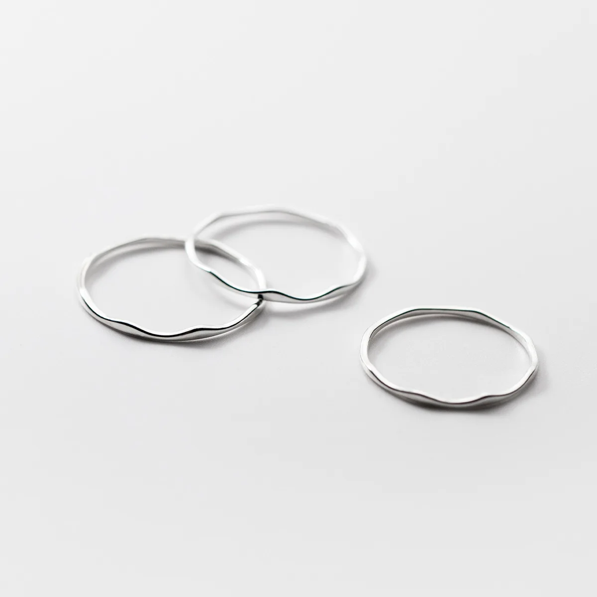 925 Sterling Silver Rings For Women Simple Irregular Wedding CN Size 52-56mm Wave