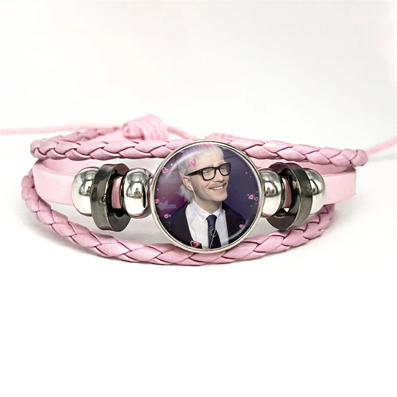 Netherlands Hot Singer Joost Klein Pink Leather Bracelets Glass Dome Snap Button Bracelet & Bangles Cute Fun Meme Jewelry Gift 2