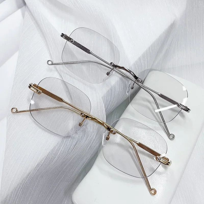 Metal Frame Women Men Unisex Frameless Myopia Glasses Vintage Blue Light Blocking Minus Eyewear Finished Prescription Eyewear 2