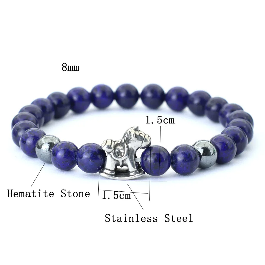 Lapis Lazuli Tiger Eyes Stone Beaded Stainless Steel Bracelet