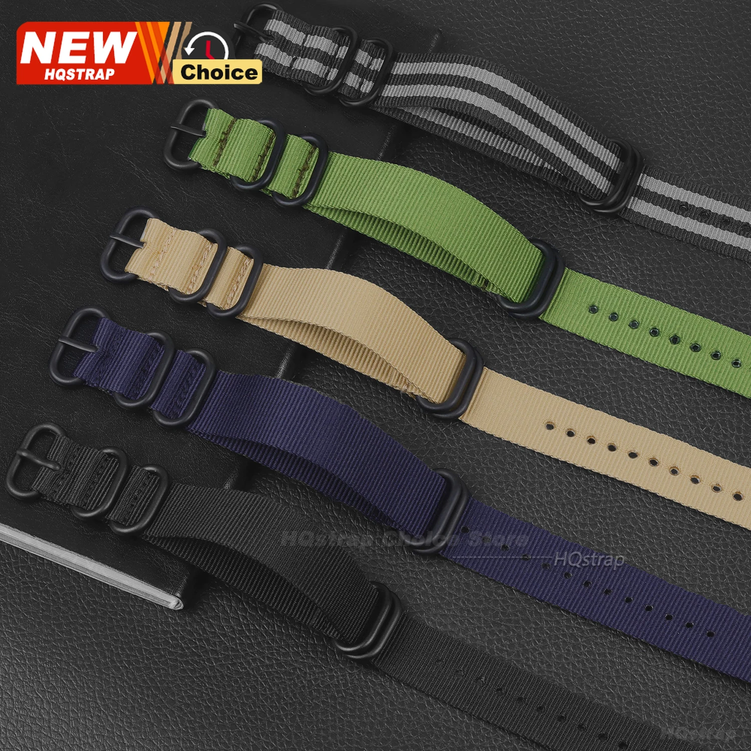 Elegant Black Nylon Woven Watch Strap with Fine Steel Buckle