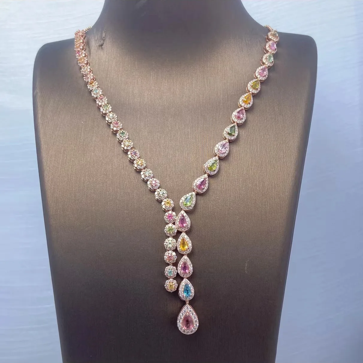 

Colorful Zircon Necklace Luxury Tourmaline Pendant Candy Treasure