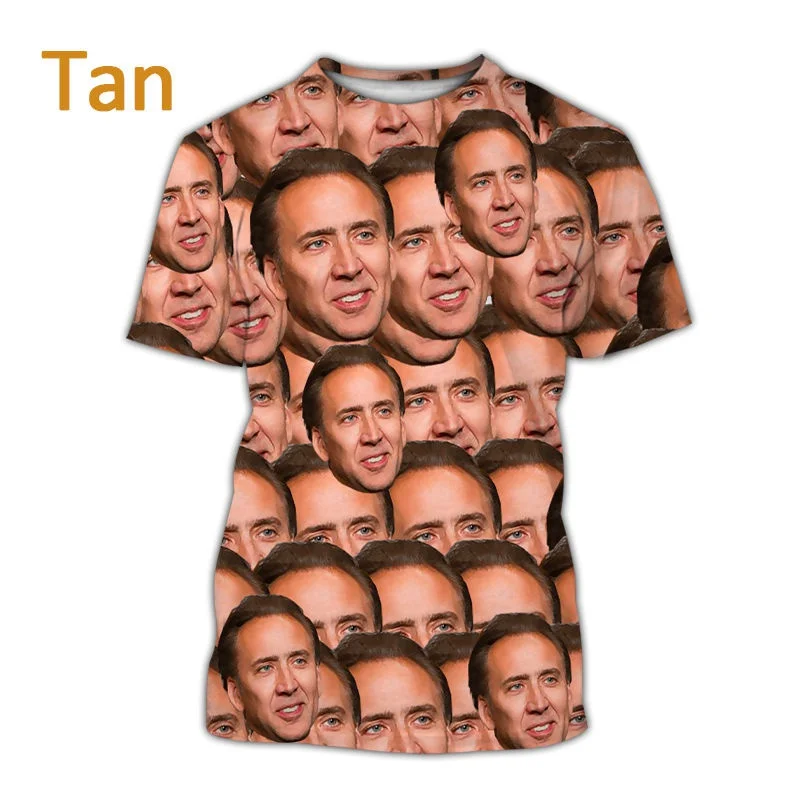 Modisches Cage Face T-Shirt Lustiges 3D Nicolas Kim Coppola Grafik-T-Shirt für Herren Oberteile Unisex Damen Lässiges Kurzarm-Shirt – Detail 6