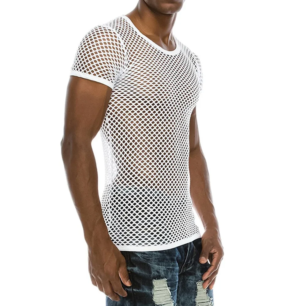 Casual Short Sleeved Shirt Short Sleeved Shirt Men Mesh Shirts Men's Mesh Sleeves Pullover Top Casual Summer Shirts Short Blouse Muscle Fashion sexy Blouses Men camisas para caballero