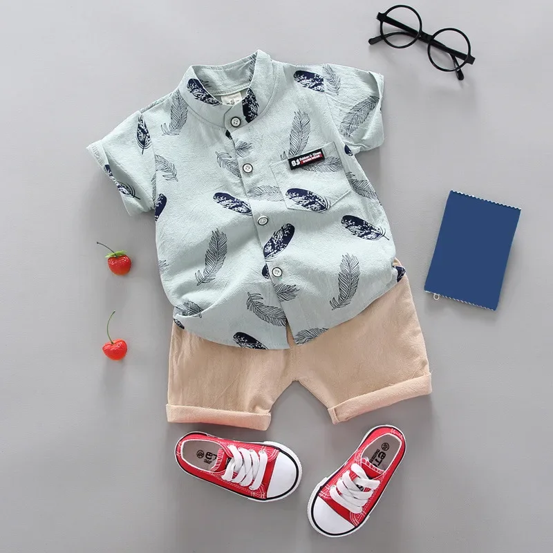 Summer new baby boy clothing sets children's clothing cotton print short sleeve shirt + shorts set Boys clothes