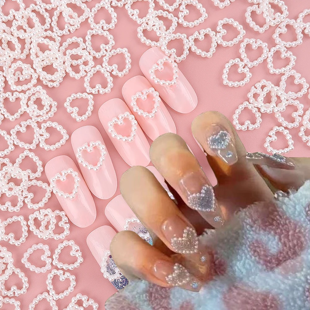 

10/20pcs Hollowed Pearl Love Heart Nail Art Rhinestone Decorations Jewelry Luxury Shiny Zircon 3D All-match Manicure Accessories