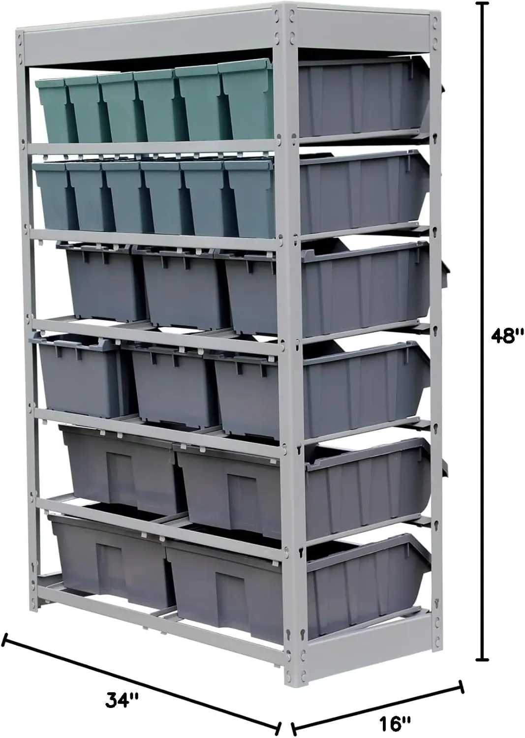 Bin Rack Storage System Heavy Duty Steel Rack Organizer Shelving Unit w/ 22 Plastic Bins in 6 tiers 4